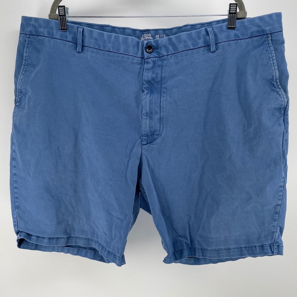 IZOD Saltwater Stretch Shorts Men 48 Blue Excellent Casual Chino 10.5 Inseam